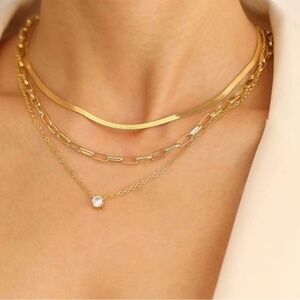 GOLD 14K PLATED 3pc CZ Diamond Necklace Set
